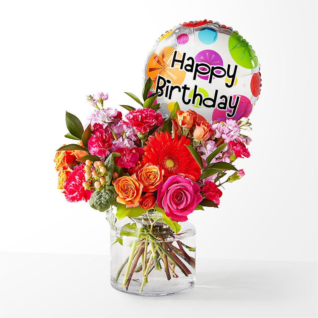 Fiesta Bouquet with Birthday Balloon – FUJI'S ALADDIN FLOWERS, National City CA