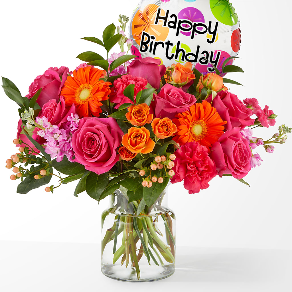 Fiesta Bouquet with Birthday Balloon – FUJI'S ALADDIN FLOWERS, National City CA