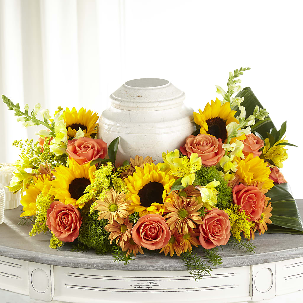 Faithful Sunflower Cremation Adornment – FUJI'S ALADDIN FLOWERS, National City CA