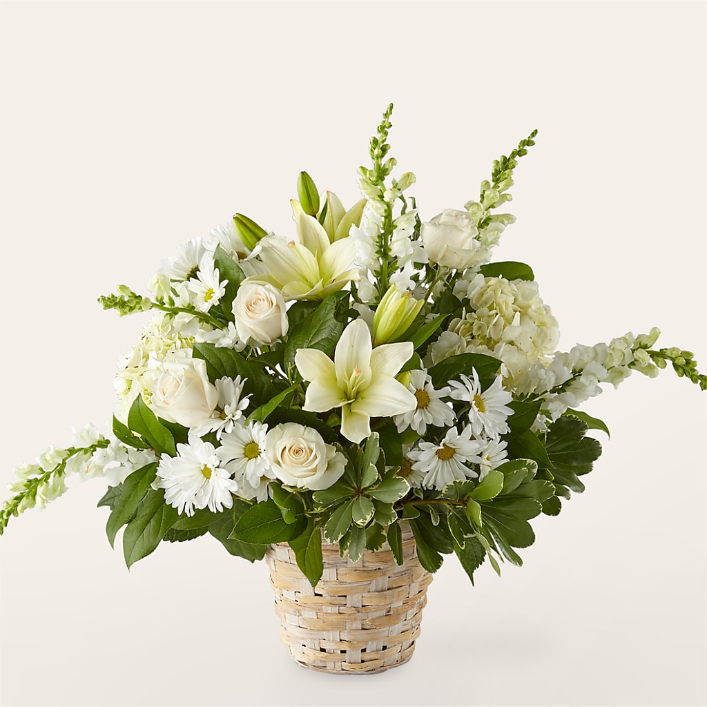 Ivory Elegance Floral Basket – FUJI'S ALADDIN FLOWERS, National City CA