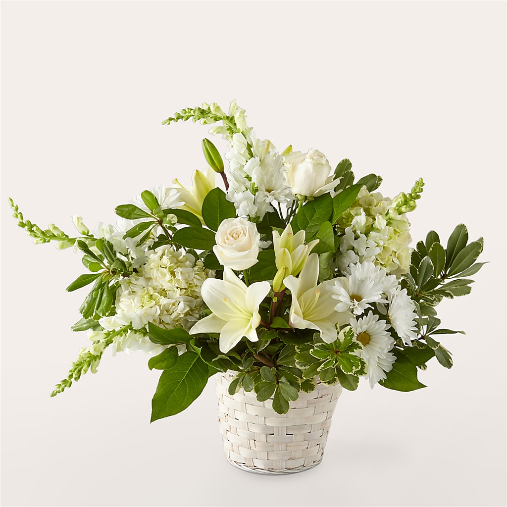Ivory Elegance Floral Basket – FUJI'S ALADDIN FLOWERS, National City CA