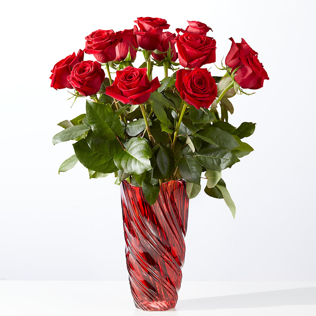 Classic Love Red Rose Bouquet with Luxe Swirl Vase – FUJI'S ALADDIN FLOWERS, National City CA