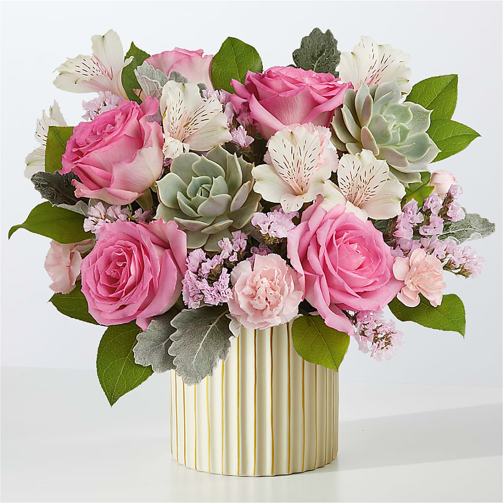 Dusty Rose Bouquet with Ivory Vase – FUJI'S ALADDIN FLOWERS, National City CA