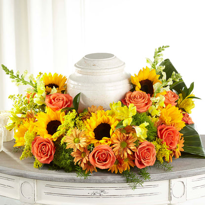 Faithful Sunflower Cremation Adornment – FUJI'S ALADDIN FLOWERS, National City CA