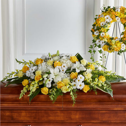 Golden Harmony Casket Spray – FUJI'S ALADDIN FLOWERS, National City CA