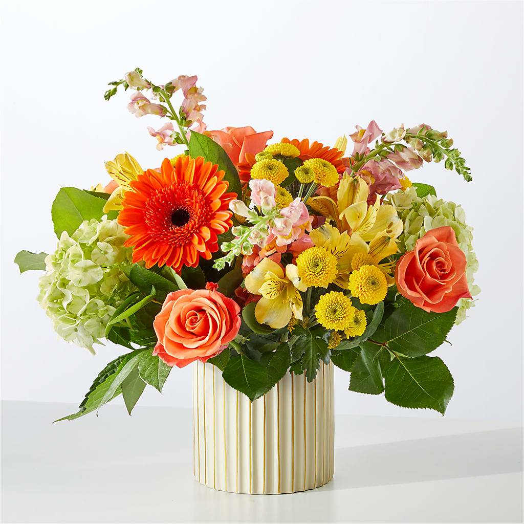 Autumn Sunshine Bouquet with Ivory Vase – FUJI'S ALADDIN FLOWERS, National City CA