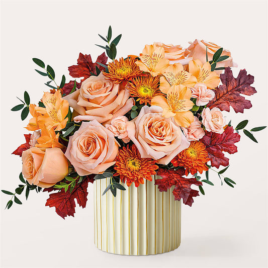 Spiced Latte Bouquet with Ivory Vase – FUJI'S ALADDIN FLOWERS, National City CA